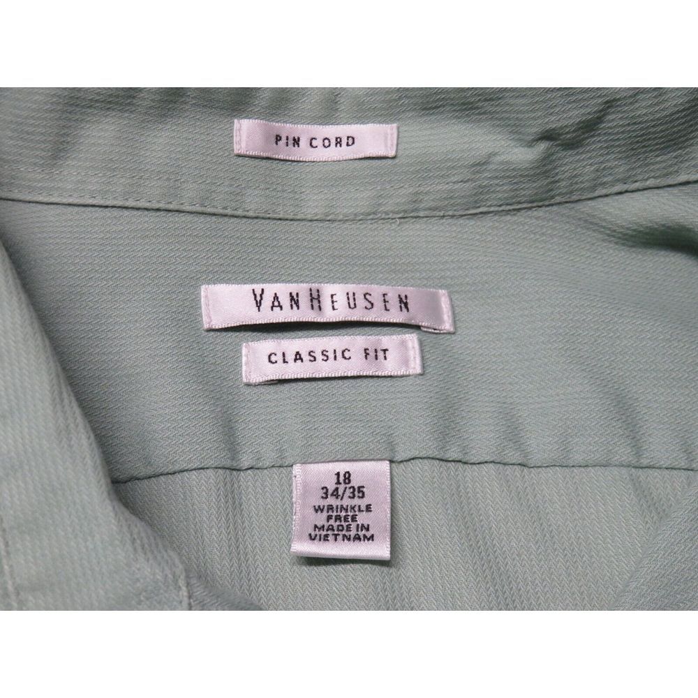 Vintage Van Heusen‎ Long Sleeve Button Front Shirt Size 18 34/35 Pin Cord Green - Picture 7 of 8